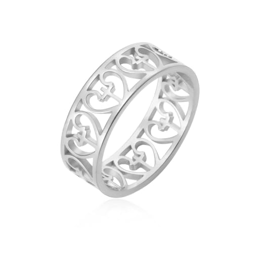 fycouyee Schmuck Mode einfach Damenschmuck hohle Liebe Kreuz Edelstahl Ring von fycouyee