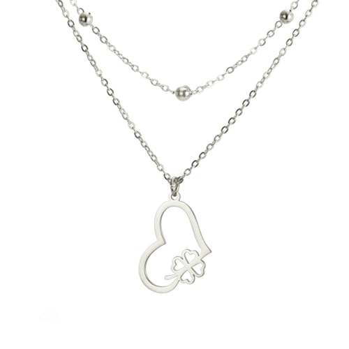 fycouyee Schmuck Mode einfache Liebe Klee Anhänger Edelstahl Halskette von fycouyee