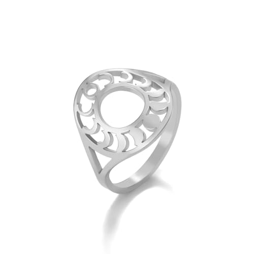 fycouyee Schmuck Mode einfache durchbrochene Sonne und Mond Damenschmuck Edelstahl Ring von fycouyee