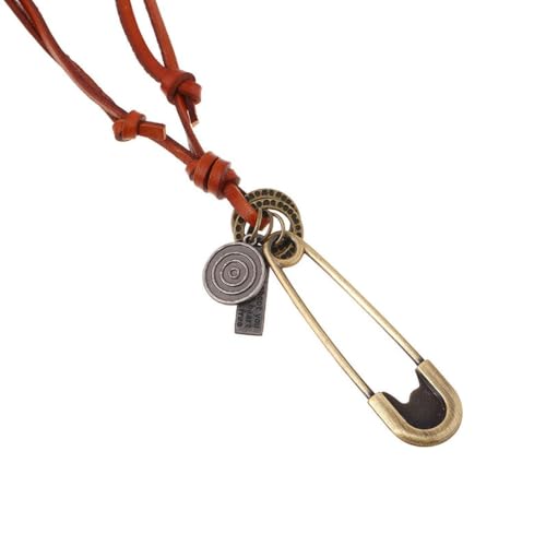 fycouyee Schmuck Pin Anhänger Vintage Leder Seil Halskette Damen lang von fycouyee