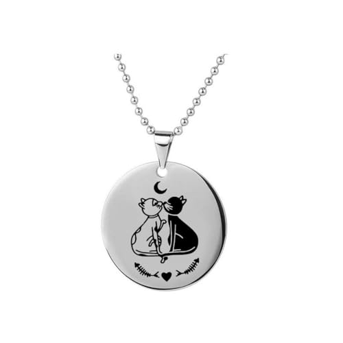 fycouyee Schwarz/Weiß Katze Halskette Schwarz & Weiß Katze Edelstahl Schlüsselanhänger Haustier Tag Anhänger von fycouyee