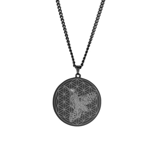 fycouyee Stilvolle Halskette aus Titan Medaillon mit rundem Fliesenmuster Kolibri-Anhänger aus Edelstahl von fycouyee
