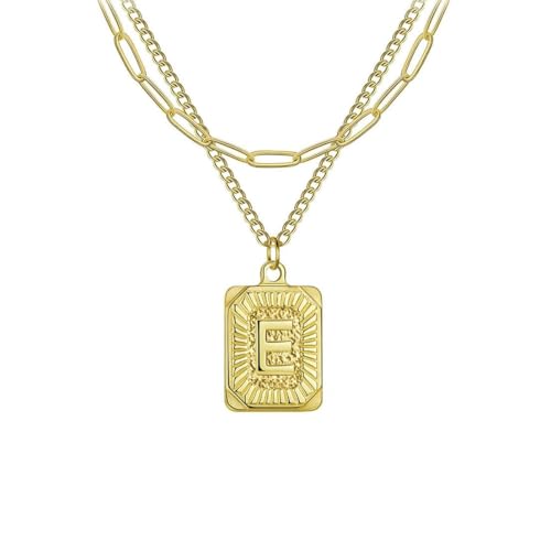 fycouyee Stilvolle Kreuzkette doppelt gestapelt 26 Buchstaben Gold quadratisch Edelstahl Halskette von fycouyee