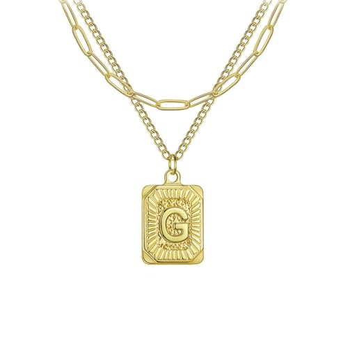 fycouyee Stilvolle Kreuzkette doppelt gestapelt 26 Buchstaben Gold quadratisch Edelstahl Halskette von fycouyee