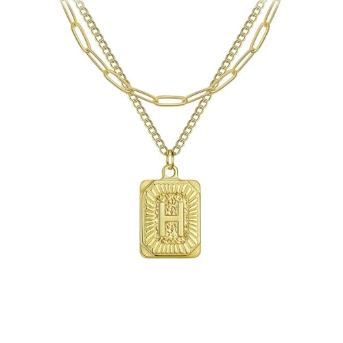 fycouyee Stilvolle Kreuzkette doppelt gestapelt 26 Buchstaben Gold quadratisch Edelstahl Halskette von fycouyee