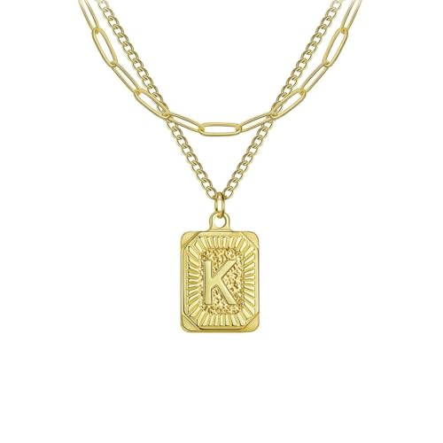 fycouyee Stilvolle Kreuzkette doppelt gestapelt 26 Buchstaben Gold quadratisch Edelstahl Halskette von fycouyee