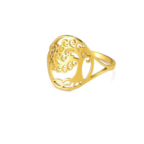 fycouyee Stilvoller seitlicher gekräuselter Blattbaum Edelstahlring von fycouyee