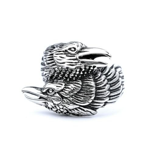 fycouyee Tierischer doppelter Adlerkopf verschlungener Modeschmuckring aus Edelstahl von fycouyee