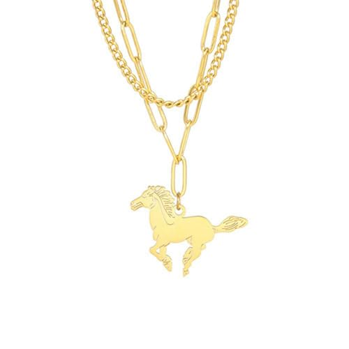 fycouyee Tierschmuck Edelstahl Stahl Farbe Halskette Galoppierendes Pferd Anhänger Schlüsselbein Kette von fycouyee