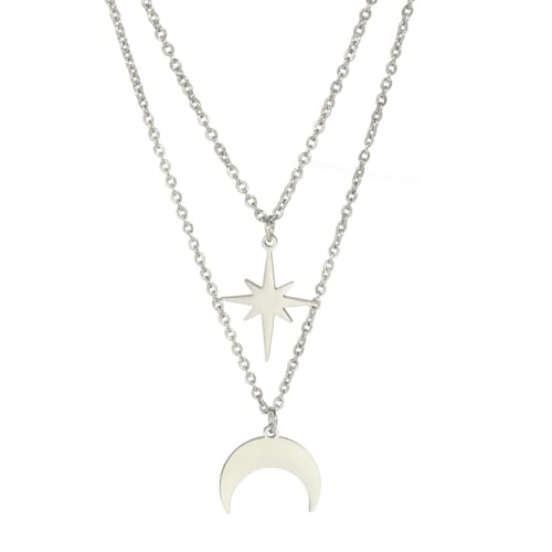 fycouyee Titan Stahl Halskette auf Halbmond Anhänger plus Hexagramm Anhänger Doppelkette Edelstahl Halskette fycouyee Titan Stahl Halskette auf Halbmond Anhänger plus Hexagramm Anhänger Doppelkette Edelstahl Halskette von fycouyee