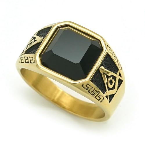 fycouyee Titan Stahl eingelegter Glasstein Freemason AG Vintage Herrenring fycouyee Titan Stahl eingelegter Glasstein Freemason AG Vintage Herrenring von fycouyee