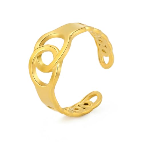 fycouyee Verstellbarer offener Ring Damen hohler Kettenring Mode Vielseitiger Hip Hop Edelstahl Offener Ring von fycouyee