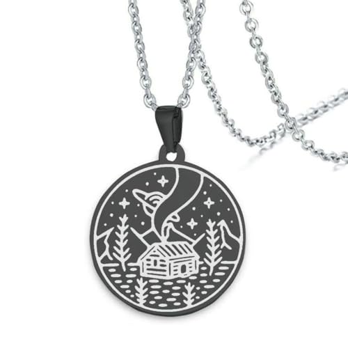 fycouyee Vintage Halskette Haus Wald Reise Liebhaber Anhänger schwarz Edelstahl Anhänger für Männer und Frauen fycouyee Vintage Halskette Haus Wald Reise Liebhaber Anhänger schwarz Edelstahl Anhänger für Männer und Frauen von fycouyee