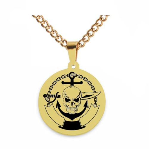 fycouyee Vintage Herren Doppelschwert Pirat Titan Stahl Halskette Schädel Anker Edelstahl Schlüsselanhänger von fycouyee