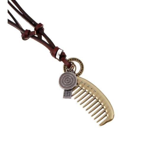 fycouyee Vintage Legierung Kamm Leder Seil Anhänger lange Halskette Modeschmuck von fycouyee