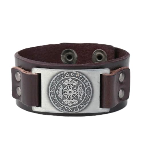 fycouyee Vintage Nordic Viking Totem Armband Rindsleder Armband Rune Buchstabe von fycouyee