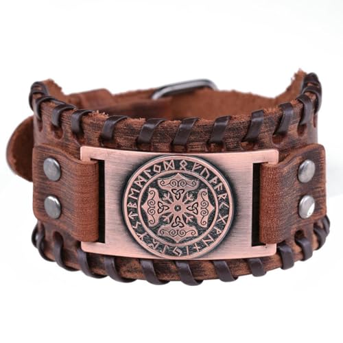 fycouyee Vintage Nordic Viking Totem Armband Rindsleder Armband Rune Buchstabe von fycouyee