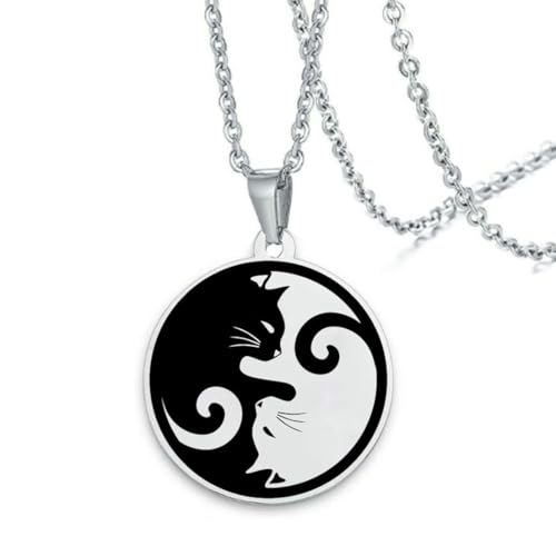 fycouyee Vintage Paar Halskette schwarze Katze Edelstahl Halskette Hip Hop männliche und weibliche Anhänger von fycouyee