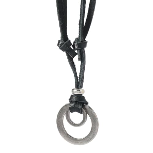 fycouyee Vintage Persönlichkeit Leder Seil Halskette Mode Doppelkreis Anhänger fycouyee Vintage Persönlichkeit Leder Seil Halskette Mode Doppelkreis Anhänger von fycouyee