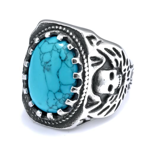 fycouyee Vintage Persönlichkeit Mode Türkis Muster Titan Stahl männlicher Ring von fycouyee