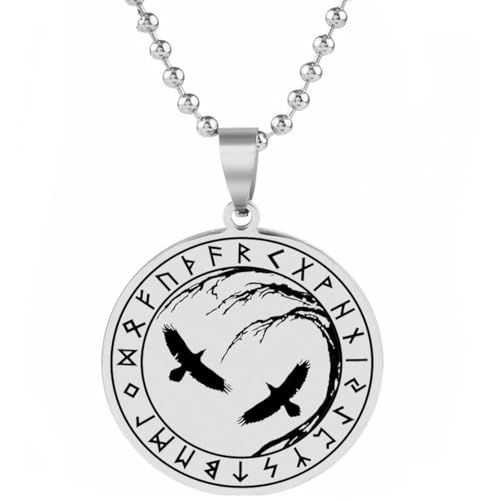 fycouyee Vintage Pirat Wikinger Rune Adler Anhänger Edelstahl Herren Halskette Titan Stahl Schlüsselanhänger Männlicher Charme von fycouyee