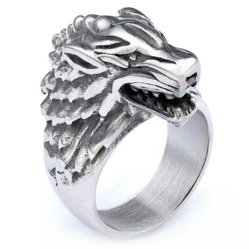 fycouyee Vintage Ringe Herren Persönlichkeit Mode Wolfskopf Ringe Schmuck Herren nordisch von fycouyee