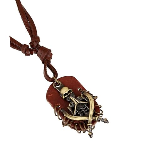 fycouyee Vintage Rock Herren Halskette Legierung zweifarbig Totenkopf Anhänger Leder Seil von fycouyee