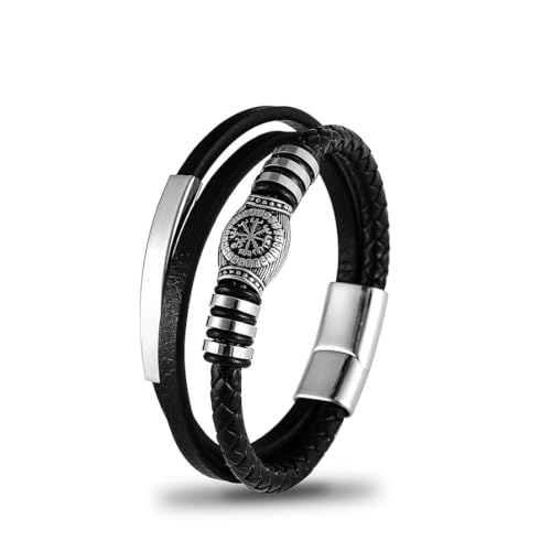 fycouyee Vintage Viking Herren Lederarmband Leder mehrschichtiges gewebtes Magnetverschluss Armband von fycouyee
