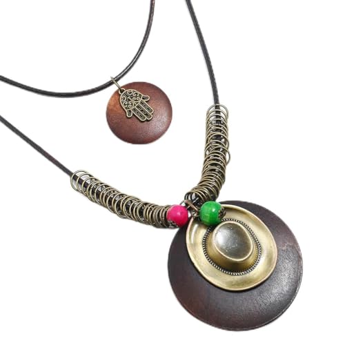 fycouyee Vintage ethnische Holzperlen Legierung Hüte lange Wachsseil Halsketten fycouyee Vintage ethnische Holzperlen Legierung Hüte lange Wachsseil Halsketten von fycouyee