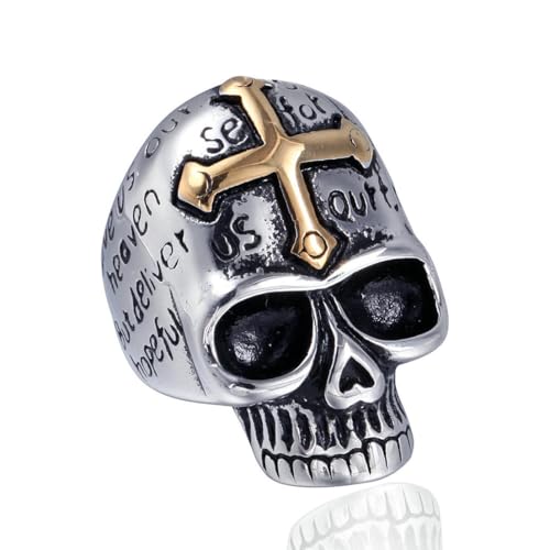 fycouyee Vintage skull rings cross pattern men stainless steel jewelry von fycouyee