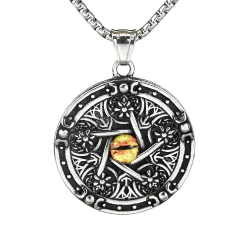 fycouyee Vintage stainless steel man personality pentagram demon eye skull necklace von fycouyee