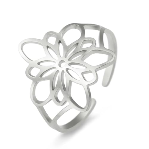 fycouyee hohle Blume Edelstahl Offener Ring Modeschmuck Accessoires Design von fycouyee