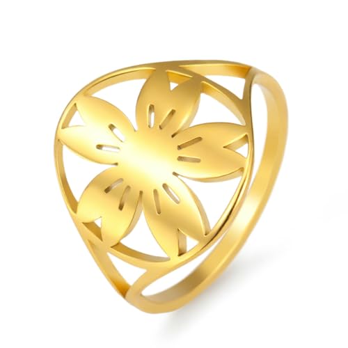 fycouyee hohle Ringe Stahl gold Kirschblütenringe Edelstahlringe fycouyee hohle Ringe Stahl gold Kirschblütenringe Edelstahlringe von fycouyee