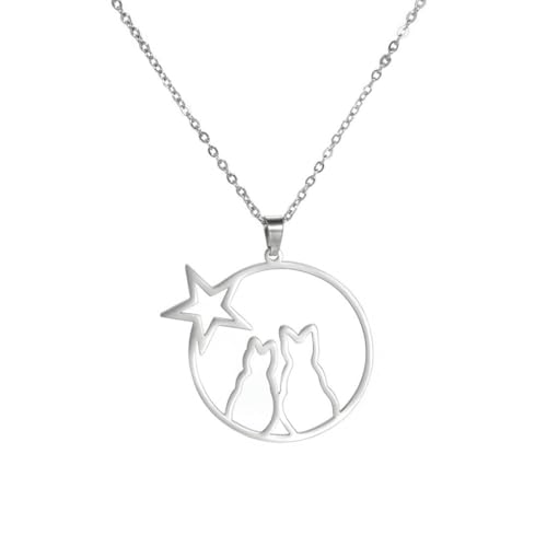 fycouyee süßes Tier Doppelkatze Stern Anhänger Edelstahl Halskette fycouyee süßes Tier Doppelkatze Stern Anhänger Edelstahl Halskette von fycouyee