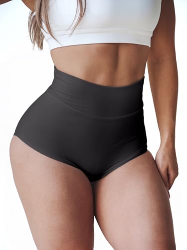 Booty-Shorts für Damen, hohe Taille, Po-Lifting, Spandex, Biker, Yoga, Fitnessstudio, Tanz, Hotpants, Rave-Outfits, Ivory Black, Klein von gaimoliso