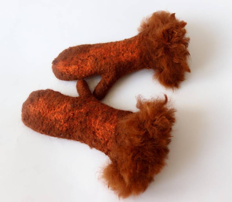 Handgefilzte Alpaka Handschuhe Beige Braune Wolle Handschuhe von galafilc