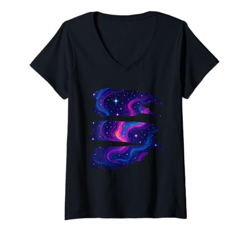 Damen Galaxy Pinselstrich-Set Sterne T-Shirt mit V-Ausschnitt Damen Galaxy Pinselstrich-Set Sterne T-Shirt mit V-Ausschnitt von galaxy stars space brush stroke fauna wilderness