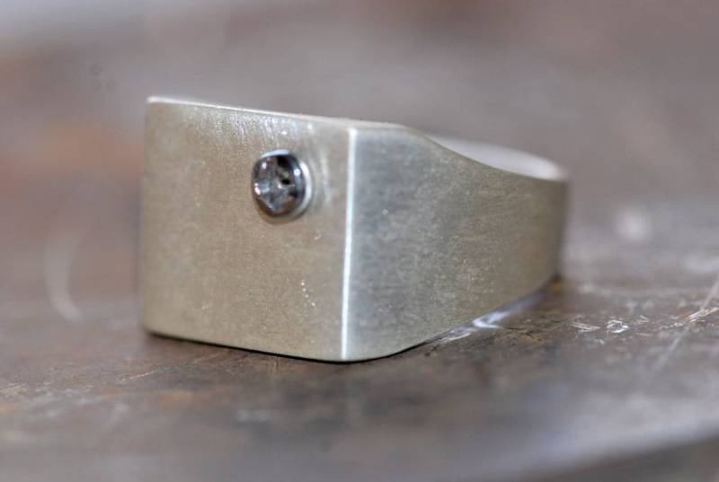 Diamant Schraub-Signet Ring-Für Mechaniker-Herren Silber Signet Ring-Herren Ring-Quadrat Ring-Herren-Herren Steampunk Ringe-Mj von galbarash