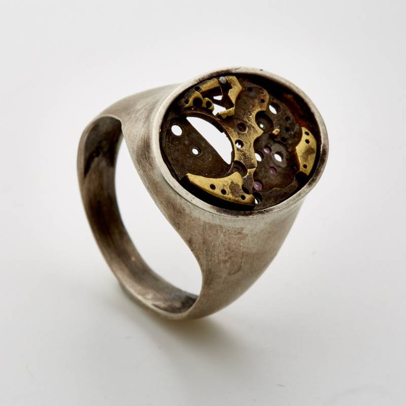 Ellipsis-Silber-steampunk-Oval-Elliptik-Ecliptic-Signet Ring-Grange-Rustikal-Brennender Mann-Mad Max-Mj von galbarash
