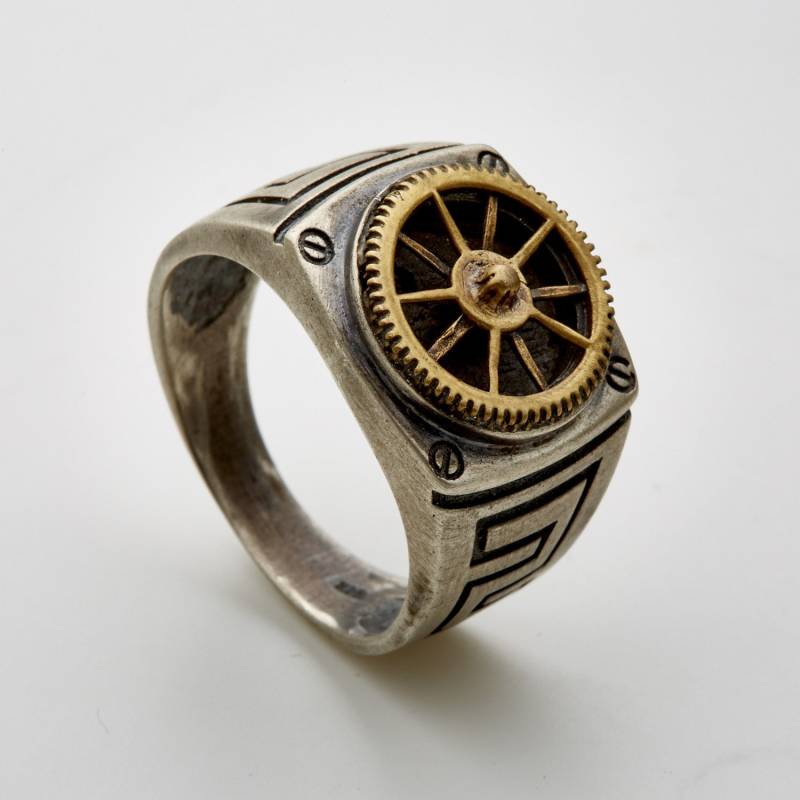 Inka Zahnrad-Steampunk Silber Signet Ring-Cooler Herren Ring-Mechaniker Ring-Zahnrad Ring-Steampunk-Damen-Herren Steampunk Zahnrad Ring-Mj von galbarash