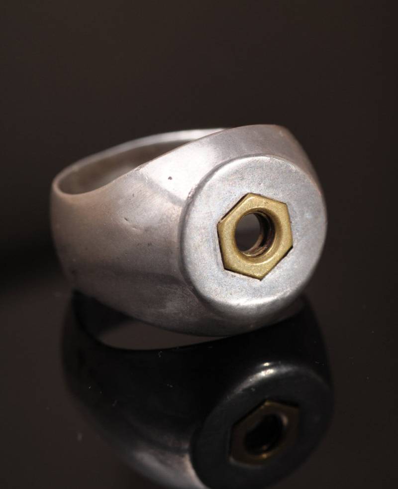 Nuss Signet Ring-steampunk-Mechaniker Ring-steam Punk Verlobungsring-steam Ehering-Cooler Ehering-Zweifarbiger Ring-Mj von galbarash