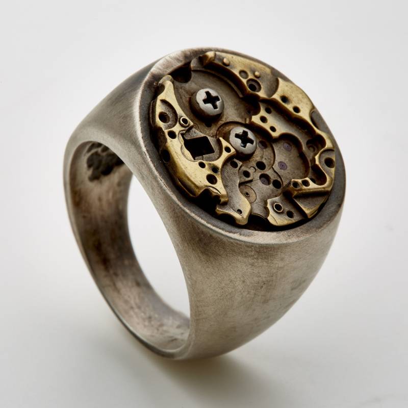 Zeit Rost-Steampunk Ring-Grange-Silber-Siegelring-Großer Starker Ring-Steampunk Statement Ring-Grosser Herrenring von galbarash