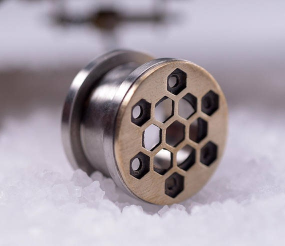 steampunk Plug Tunnel 16 Mm-Hexagons-Heilige Geometrie-Plug-Tunnel-Messing Zahnrad-steampunk-Coole Ohr Tunnel-Plug-Gauge-16Mm von galbarash