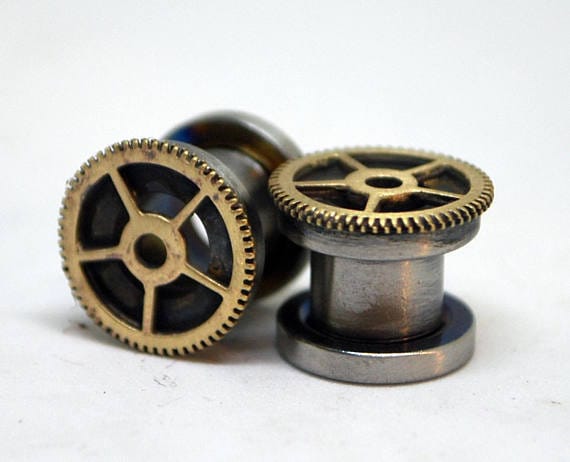 steampunk Plug Tunnel 8 Mm-Gear Punk-Plug-Tunnel-Brass Zahnrad-Zahnrad Uhren Tunnel-steampunk Piercing-Coole Ohr Tunnel-Plug-Gauge-8Mm von galbarash