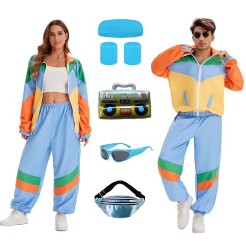 galeeup Uni 80er Jahre Trainingsanzug 90er Jahre Outfits für Herren Damen Hip Hop Windbreaker Vintage Trainingsanzug Sportbekleidung 8-teiliges Set, Orange/Abendrot im Zickzackmuster (Sunset galeeup Uni 80er Jahre Trainingsanzug 90er Jahre Outfits für Herren Damen Hip Hop Windbreaker Vintage Trainingsanzug Sportbekleidung 8-teiliges Set, Orange/Abendrot im Zickzackmuster (Sunset von galeeup
