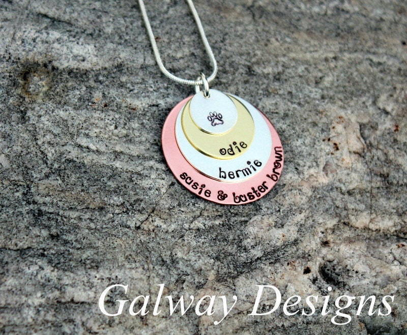 4 Scheibe Gestapelt Gemischten Metall Hand Gestempelt Halskette von galwaydesigns