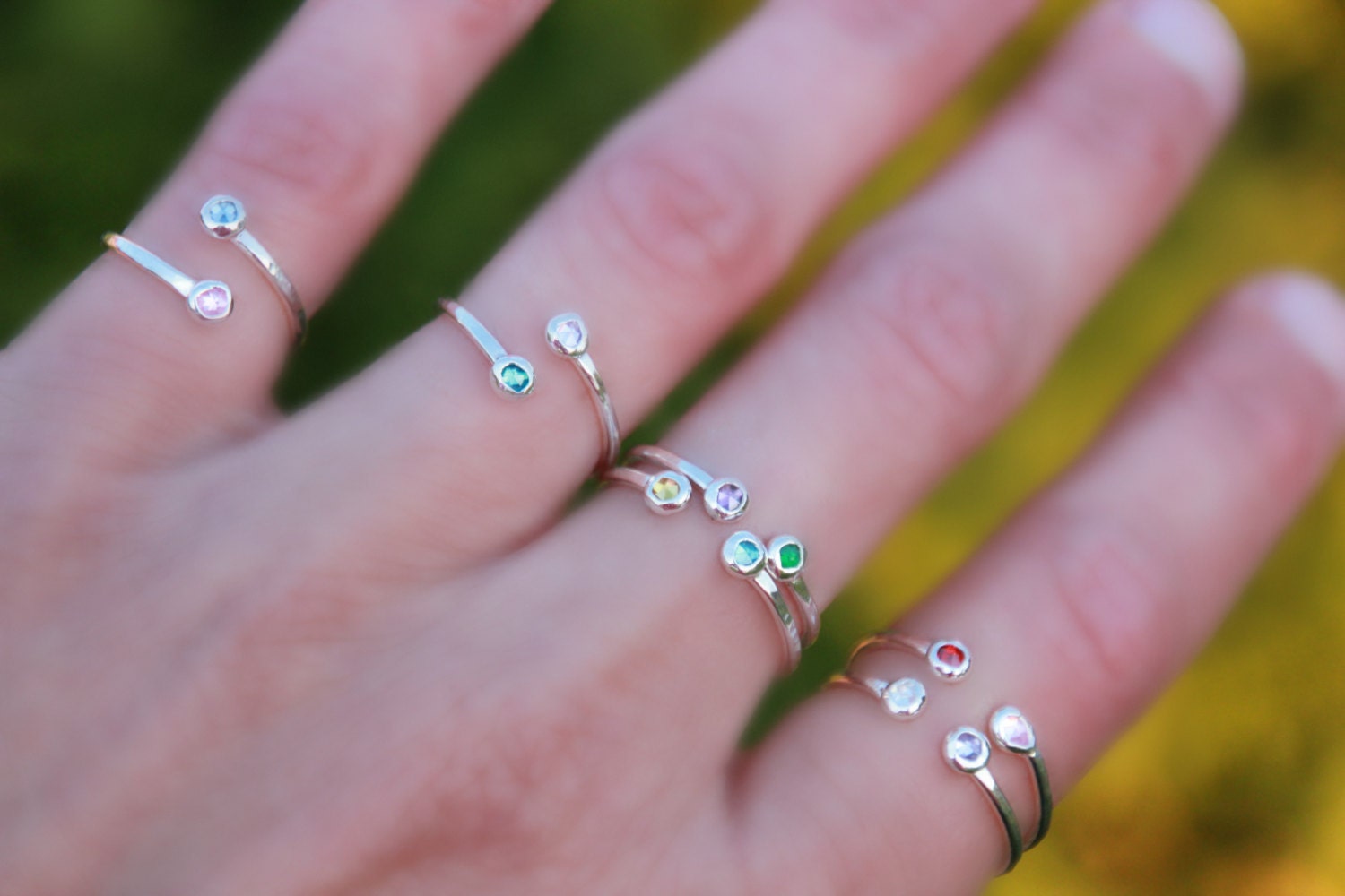 Doppelter Geburtsstein Ring - Doppelter Geburtsstein Ring Mutterstein Verstellbarer Ringe von galwaydesigns