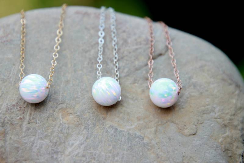 Größere Opal Perlenkette - Oktober Schmuck Opal Halskette 8mm Pinkgold, Gelbgold, Silber von galwaydesigns