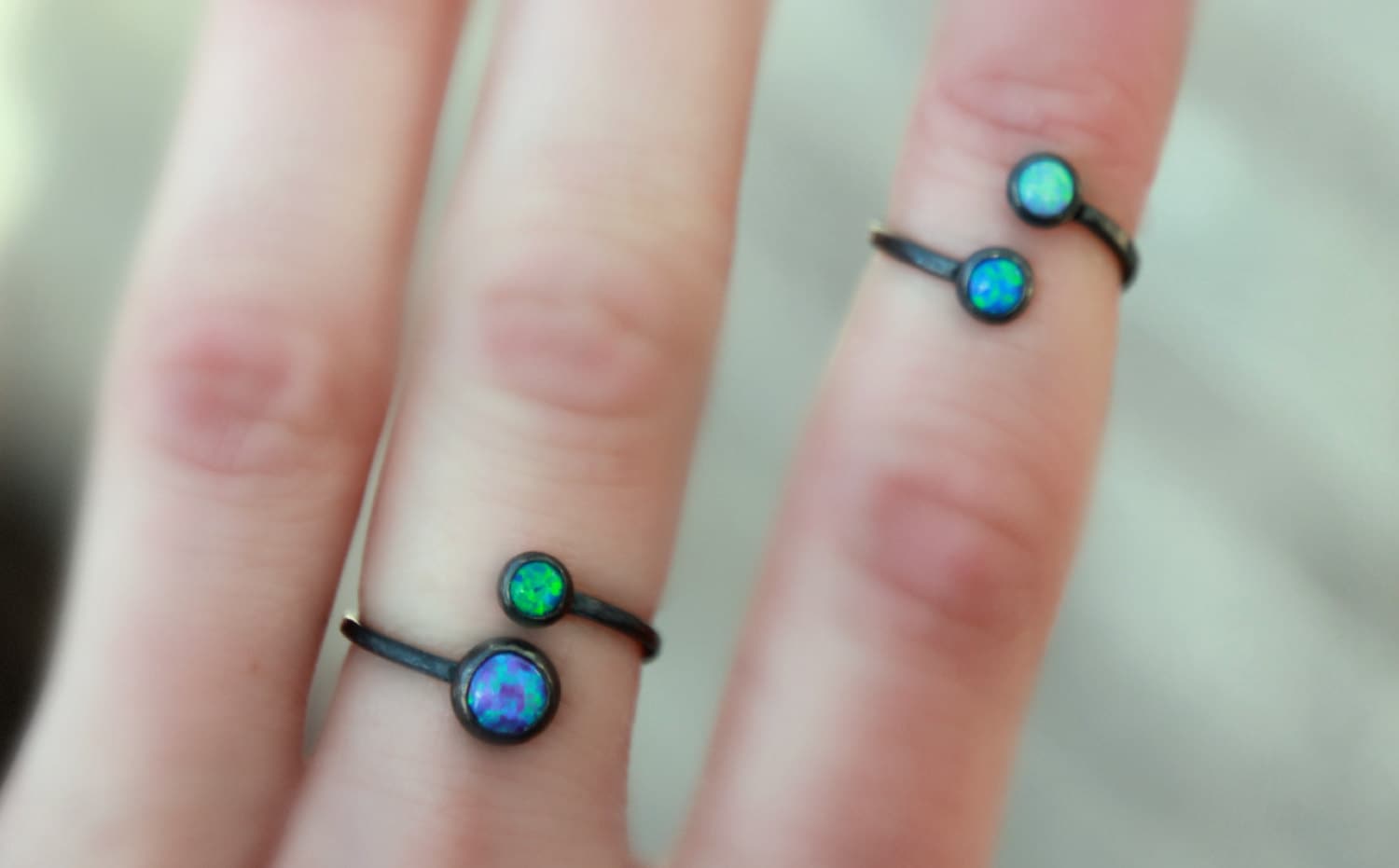 Oxidierte Verstellbar Opal Stapelring ~ Opalring - Sterling Silber Ring Einstellbare Edelstein-Ring von galwaydesigns