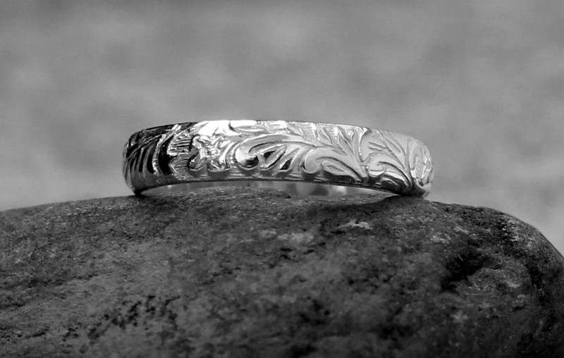 Sterling Silber Blumen-Muster Band - Floral Stapelring Ring Gold Ehering von galwaydesigns